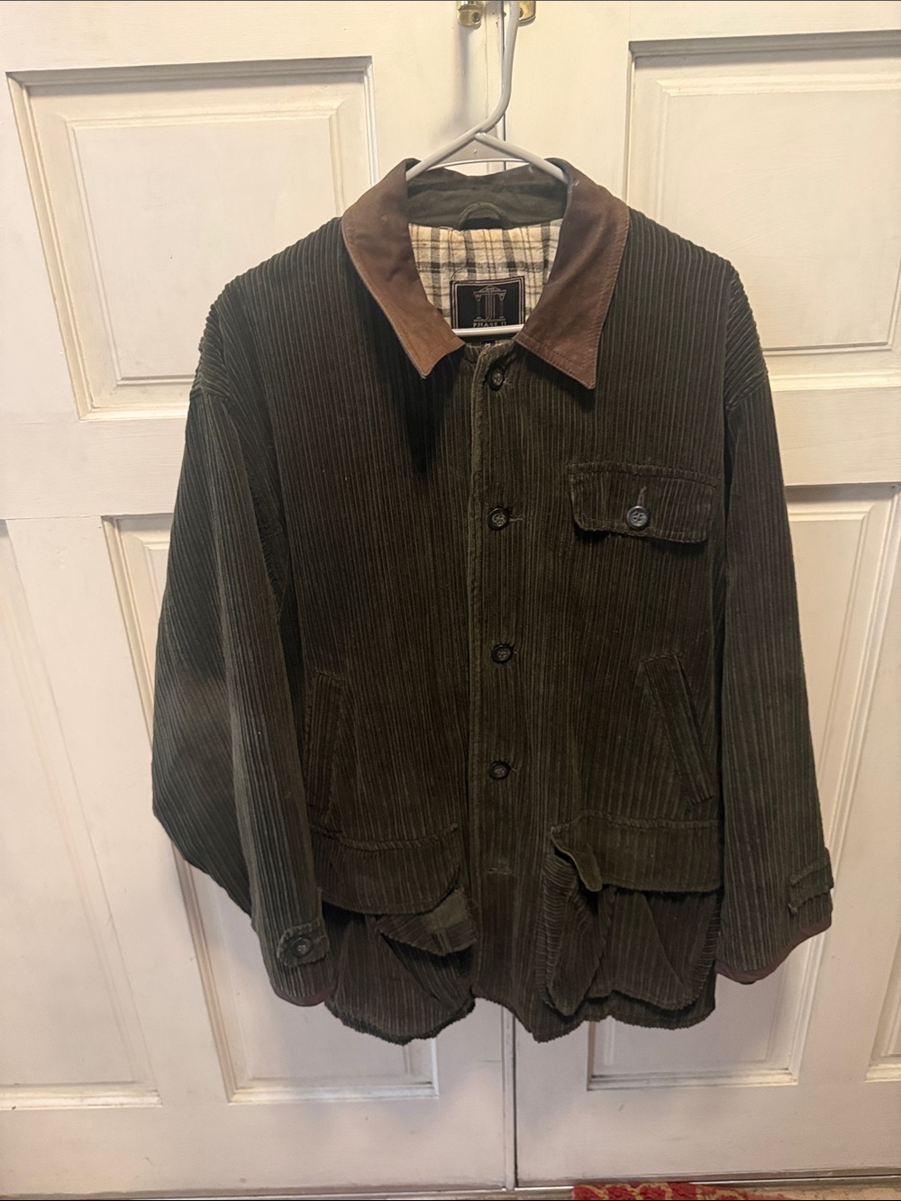 Corduroy Field Jacket with Contrast Collar - Olive